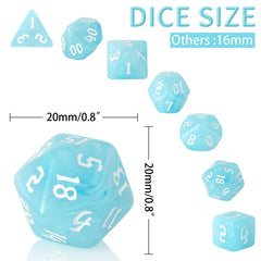 Handan blue-white swirl close-up, balanced polyhedral set for fair rolls.