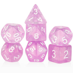 Handan dice pouch keeps pink glitter dice organized and portable.