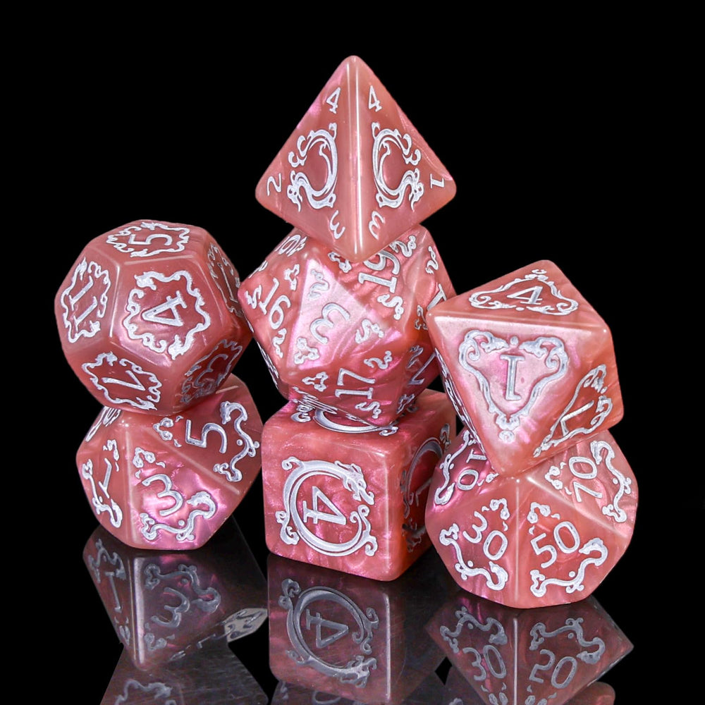 Handan DND dice side angle with golden sheen is eye-catching.