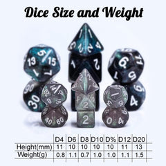 Handan mini D&D dice collection highlighting 10mm size and easy readability