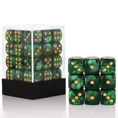 Handan pearl dice in green box for portable, organized game storage.