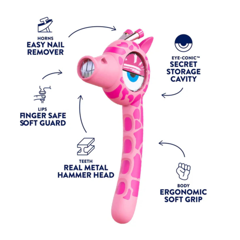 Handy Famm pink safety mouth sleeve protects little fingers during hammering