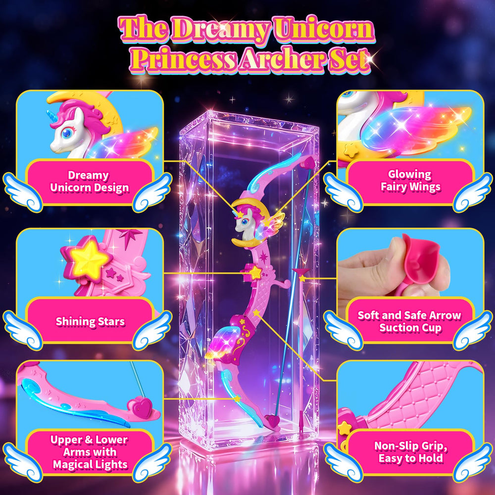 Hanroni glowing unicorn horn adds sparkle to pretend archery adventures.