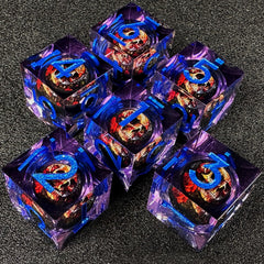 HAOMEJA hand-polished resin dice highlight vivid purple color and precise geometry.