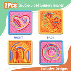 HAPATOYS sensory activity board back view highlighting sturdy construction for durable travel.