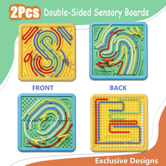 HAPATOYS sensory board side view; textured corners for tactile exploration.