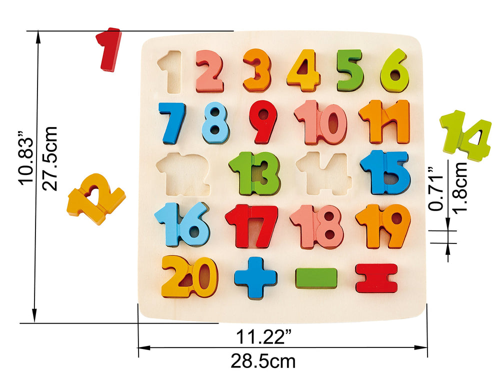 Hape Chunky Number Puzzle pieces close-up boosts fine motor skills and counting practice.
