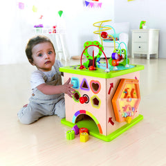 Hape Country Critters Play Cube durable wooden design with non-toxic finish.