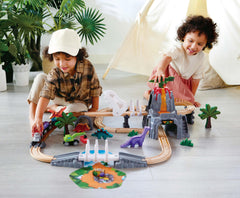 Hape Dinosaur Railway Adventure Set glow bones illuminate the layout after dusk