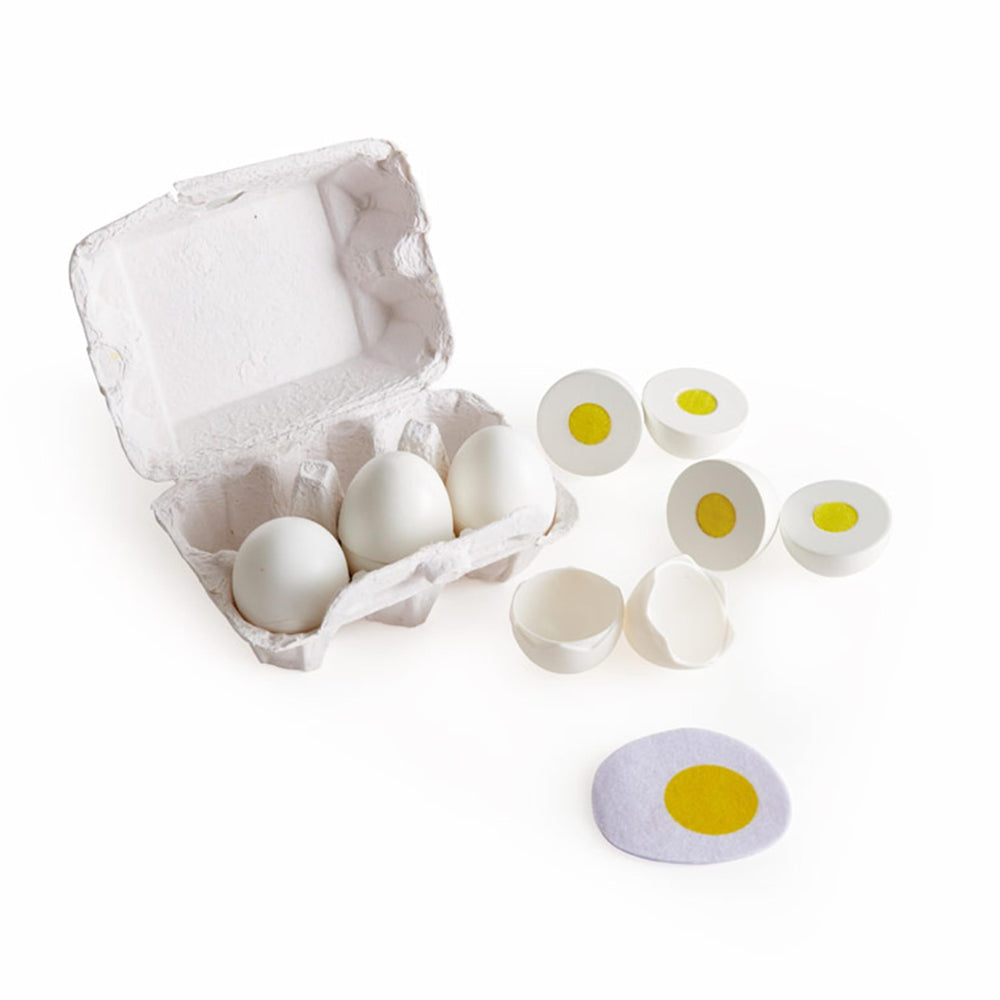 Hape egg carton with six eggs for imaginative breakfast play