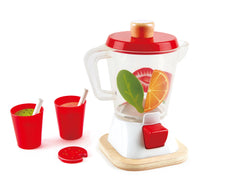 Hape Smoothie Blender ingredients set with orange, strawberry, watermelon, spinach for pretend meals