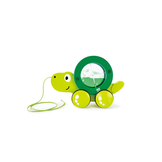 Hape Tito Pull Along turtle in green, ideal for encouraging early walking and balance.