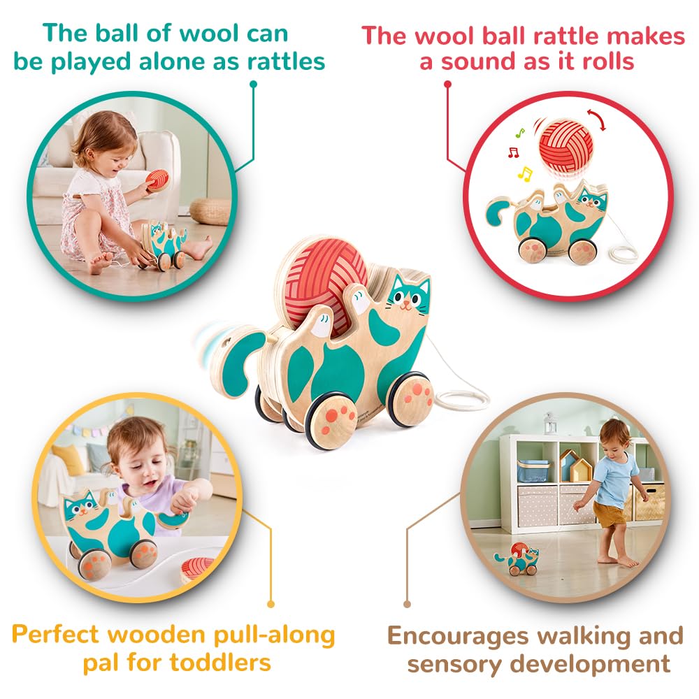 Hape Walkalong Kitten Tail Wagging as toddlers push to walk.