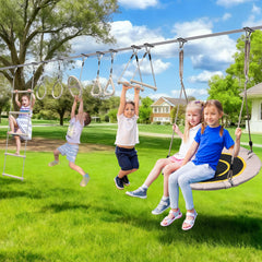 Hapfan saucer swing attachment for versatile outdoor slackline play