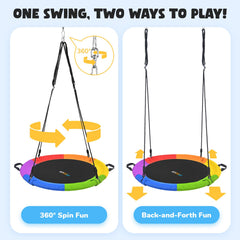Hapfan saucer swing swivel feature for smooth, multidirectional movement.