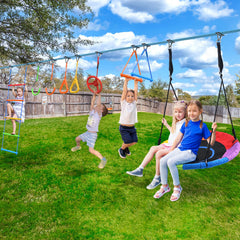 Hapfan saucer swing adds versatile seating and gentle motion.