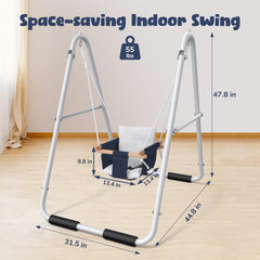 Hapfan safety-harness feature keeps toddlers buckled securely during playful swinging.