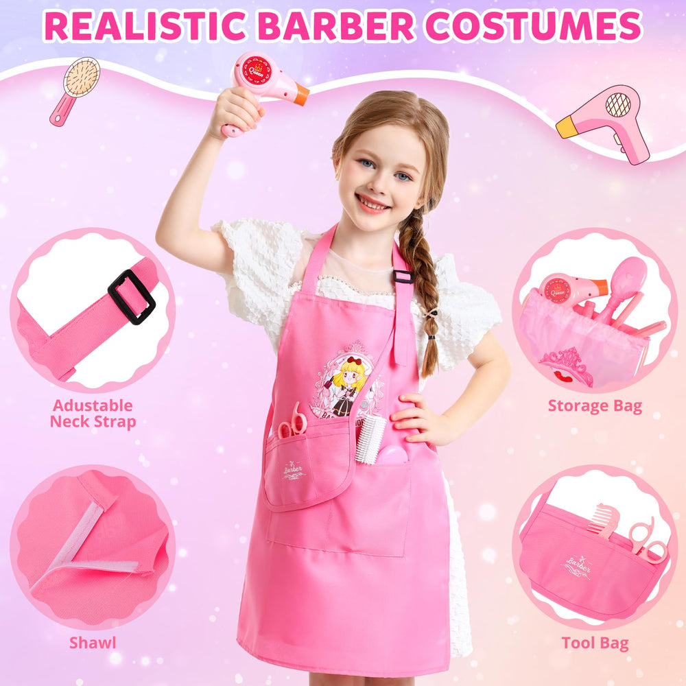 Hapgo styling apron and shawl help kids role-play as a professional stylist.