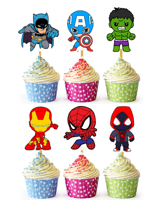 Happy Choices 24x Hero Super Kids Cupcake Toppers pack for vibrant birthday desserts