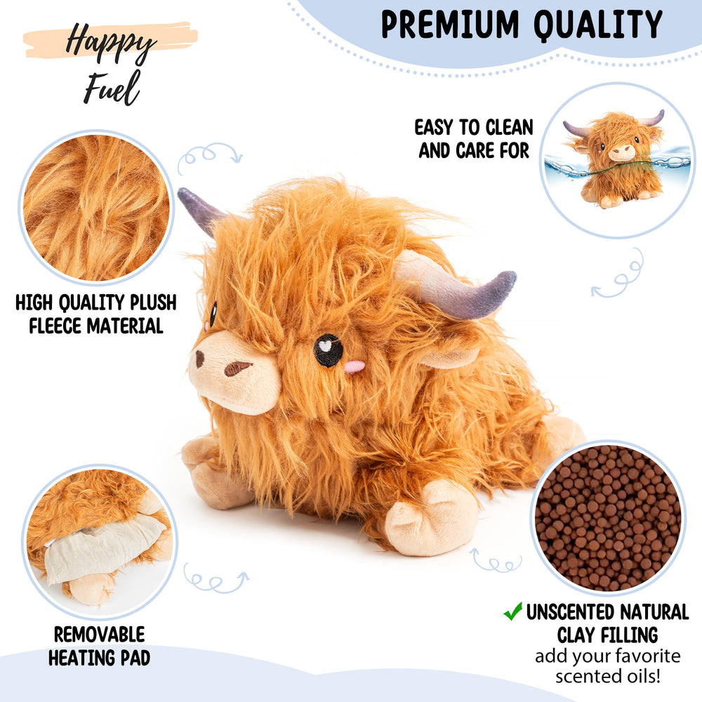Happy Fuel Highland Cow plush cover offers soft comfort for kids.