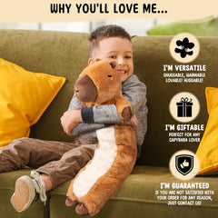 Happy Fuel capybara snuggle-ready plush shown for cozy evenings.