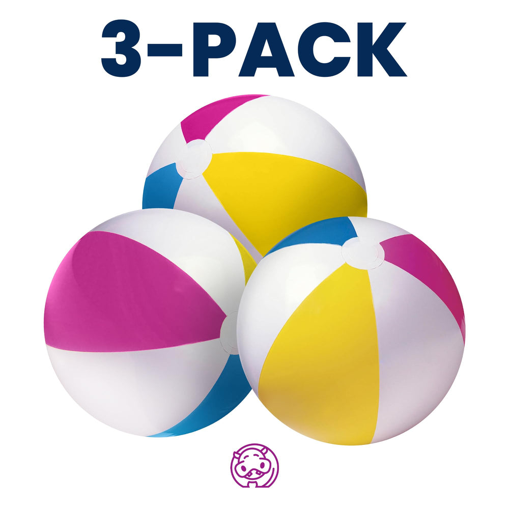 Happy Hippo large beach balls on sand with bright pastel colors