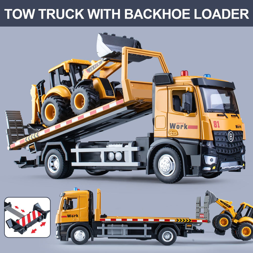 HAPYAD Tow Truck Toy Flatbed Tilting enables easy loading of pretend vehicles