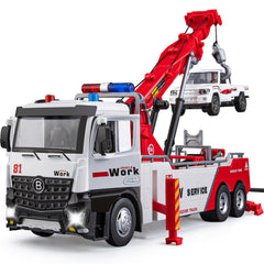 HAPYAD tow truck toy with metal crane supports durable, engaging play.