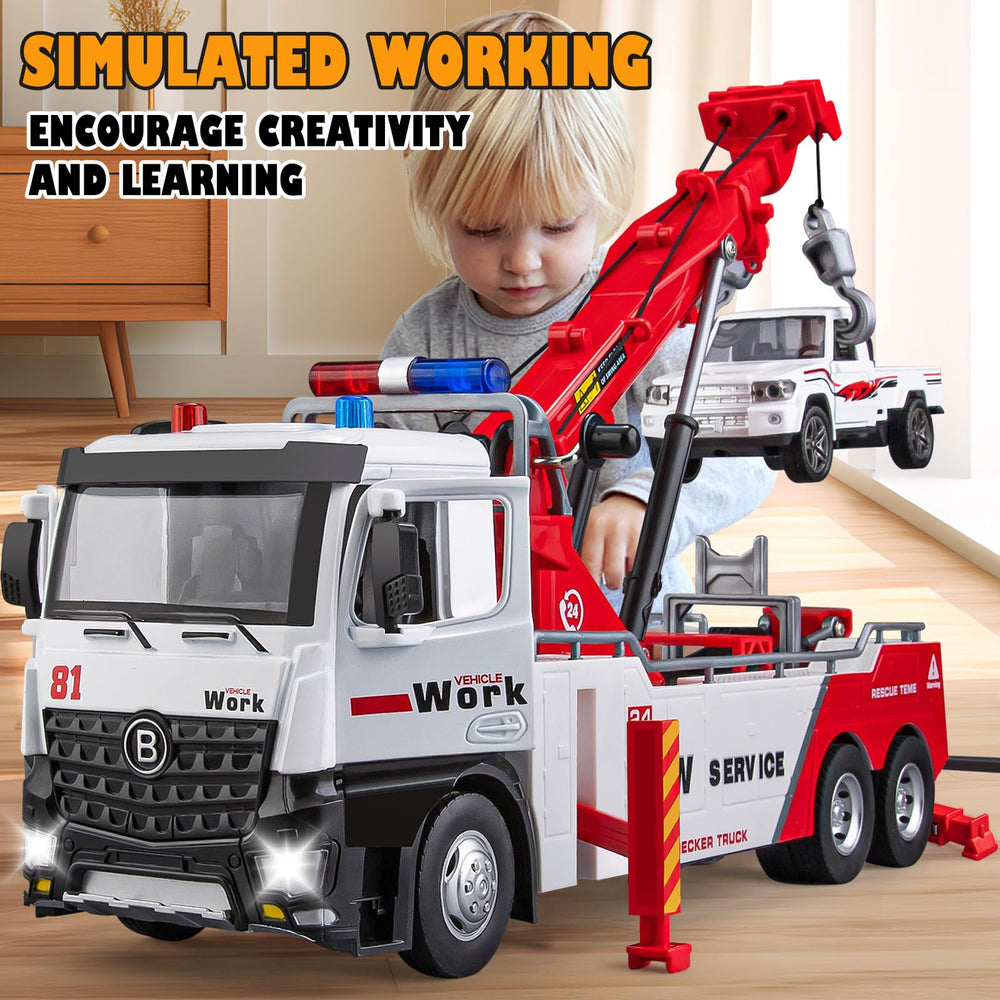 HAPYAD tow truck toy doors open for interactive storytelling.