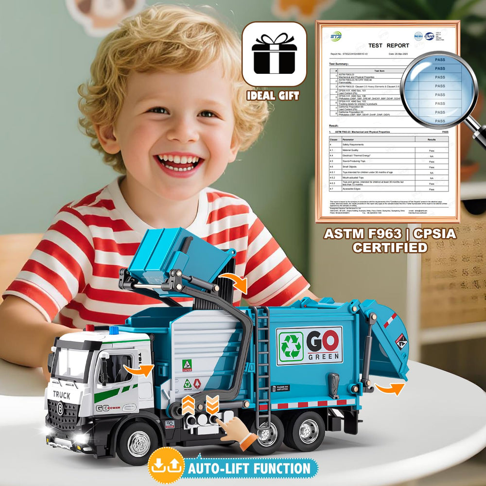 HAPYAD trash truck blue with lights and sounds enhances realistic pretend play.