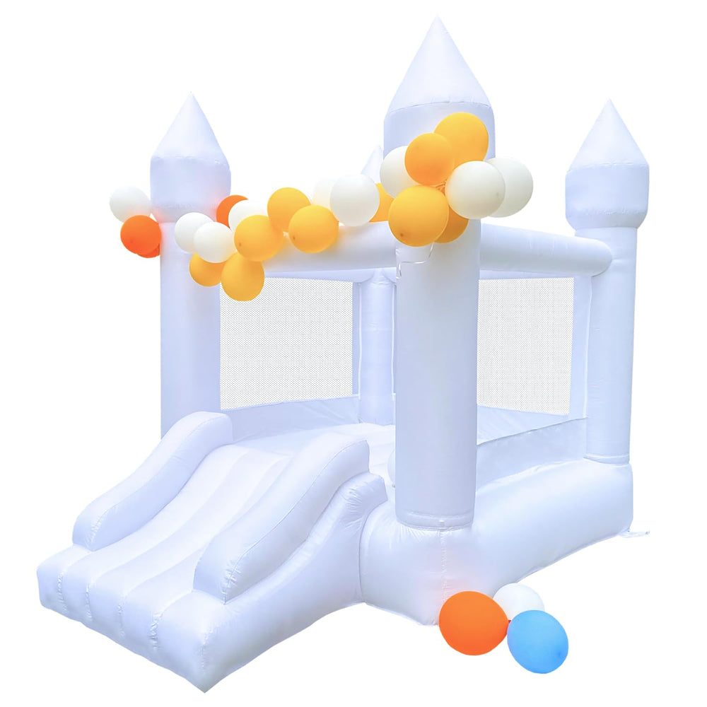 HapyBoucy white bounce house for kids provides ample indoor or outdoor space.
