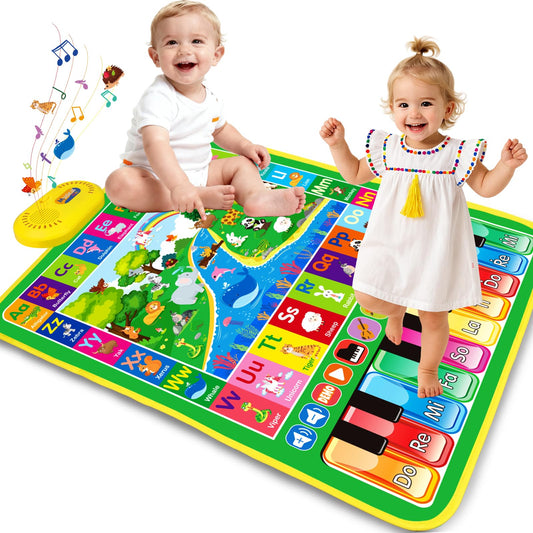 Hapyland 3-in-1 Alphabet Animal Piano Play Mat front view showing interactive surface