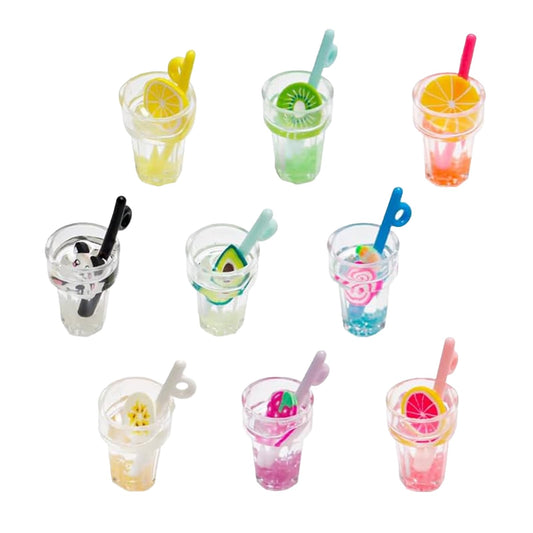Harewu 9-piece fruit bottle set enhances dollhouse kitchen realism.