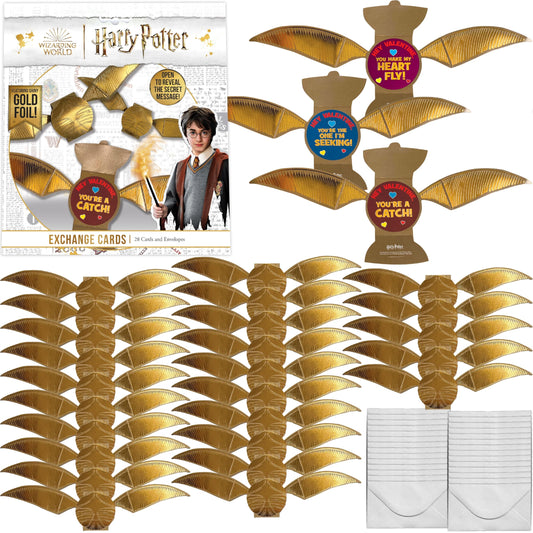 Harry Potter Golden Snitch foil card close-up for eye-catching Valentine exchanges.