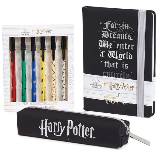 Harry Potter stationery set notebook front view showing Hogwarts-inspired design and lines for notes