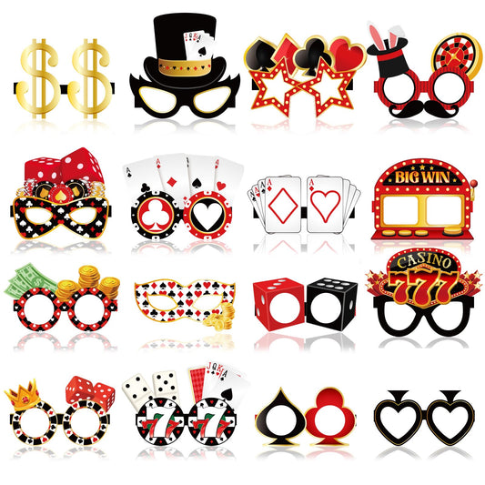 Harrycle casino night glasses with playing cards design for fun photo booth use.