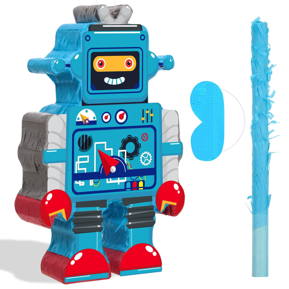 Harrycle robot piñata in blue ready for party games and candy surprises.