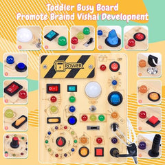HarVow Busy Board shows 24 LED lights triggering colors for sensory exploration