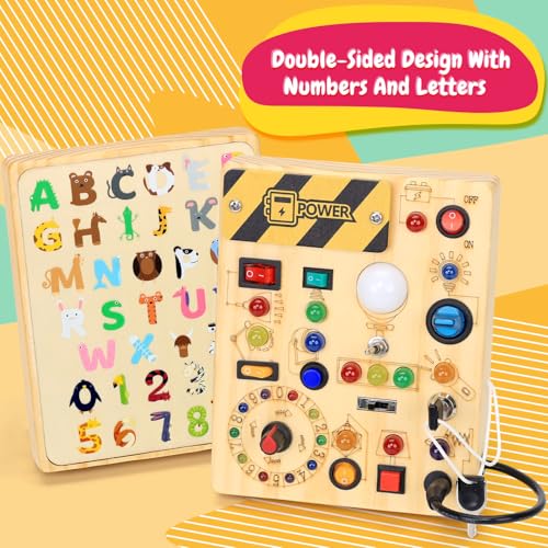 HarVow Busy Board backside with ABC and 0-9 engraving for early learning