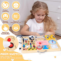 HarVow Busy Board travel-ready wooden toy supports calm car rides and travel moments.