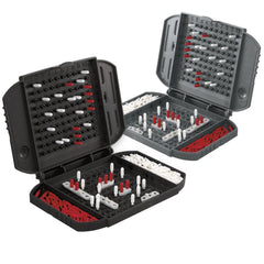 Hasbro Battleship Grab and Go grid and pegs track hits on the move.