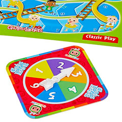 Hasbro Gaming Chutes and Ladders CoComelon Edition box and instructions for easy setup.