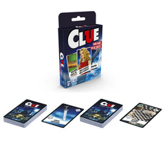 Hasbro Gaming Clue Card Game evidence cards displayed to support deductions