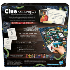 Hasbro Gaming Clue Conspiracy players at table for social deduction fun.