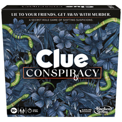 Hasbro Gaming Clue Conspiracy tropical resort setting for immersive group mystery.