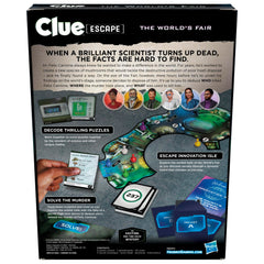 Hasbro Gaming Clue Escape World’s Fair pawns positioned on the board for teamwork.