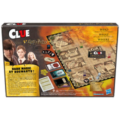 Hasbro Clue Wizarding World board highlights Hogwarts locations for mystery play.