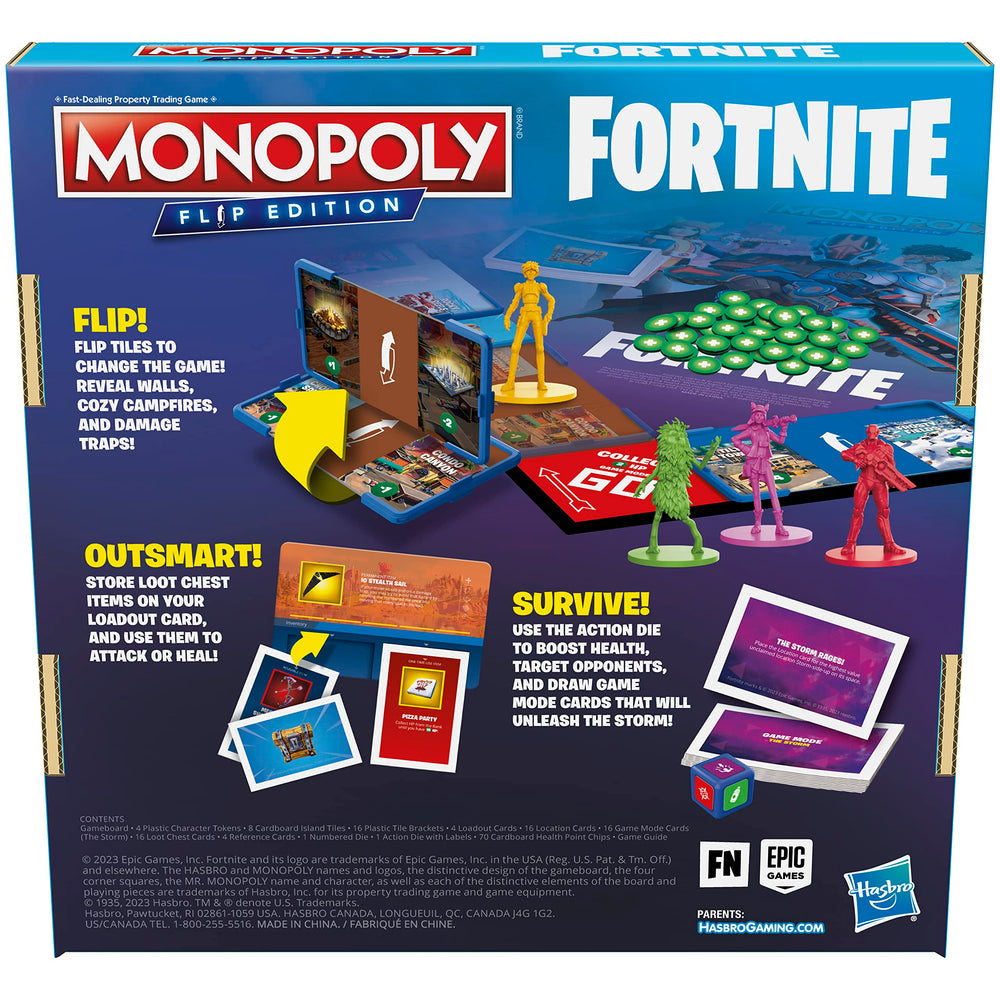 Fortnite island tiles flipping on Hasbro Monopoly board revealing locations