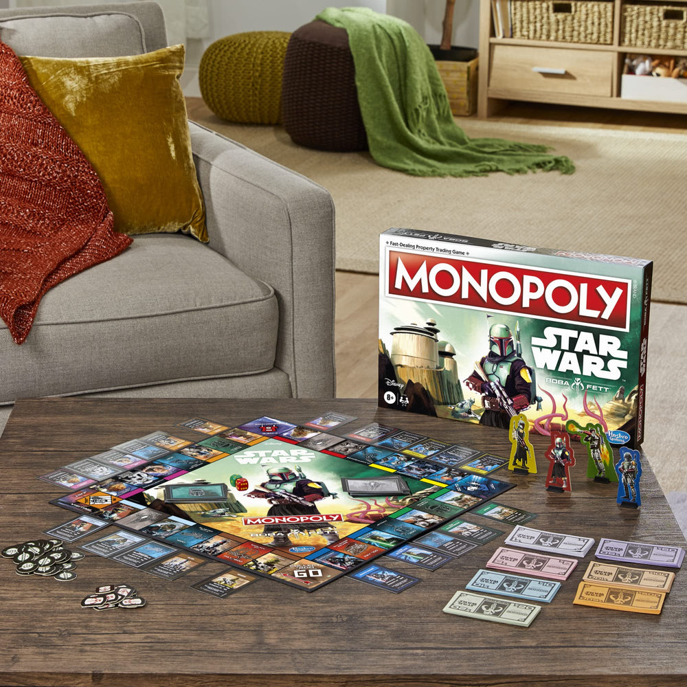 Hasbro Gaming Monopoly Star Wars Boba Fett Edition property spaces with lore details.