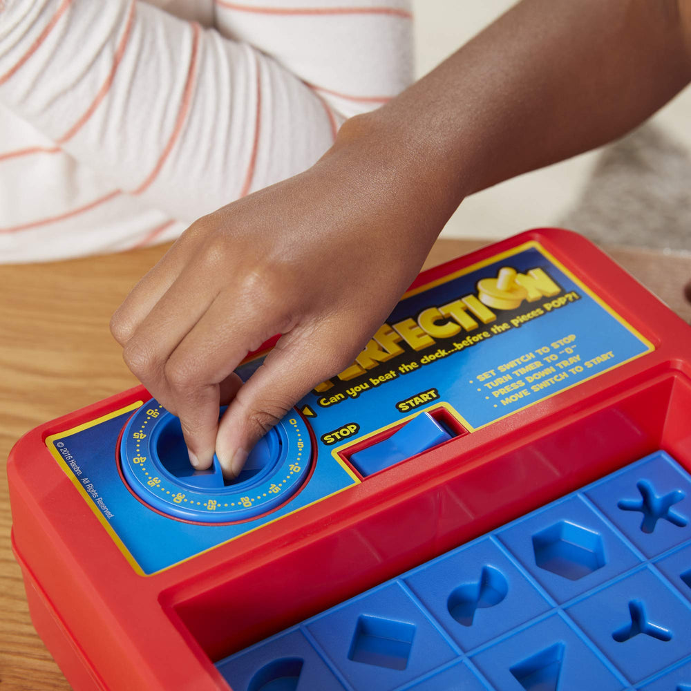 Hasbro Perfection tray and shapes storage for easy cleanup